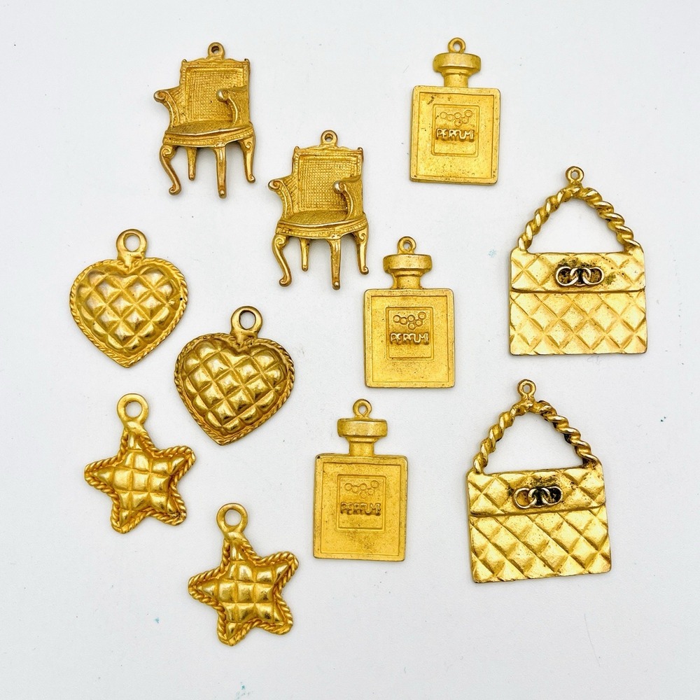 Charm Lot 11 Gold French Louis Chair Parfum Perfume Quilted Star Heart Purse